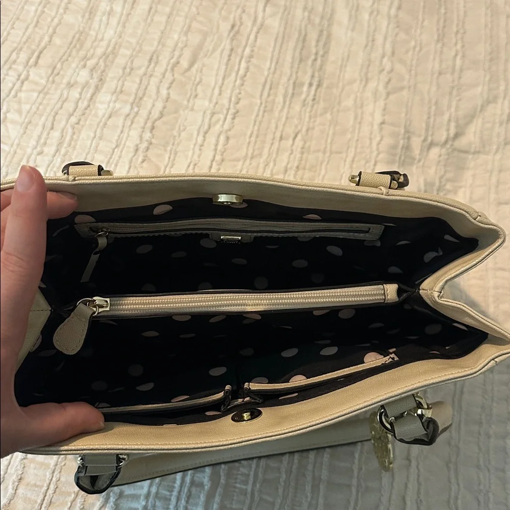 Anne Klein Ivory Shoulder Purse with Gold Details